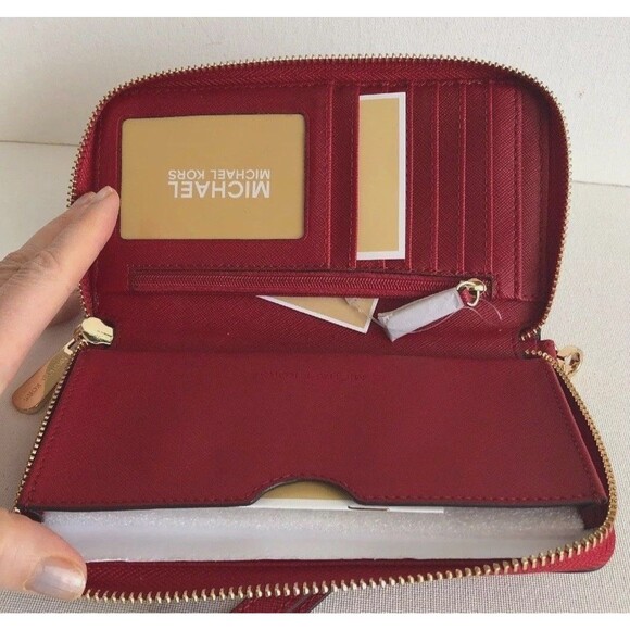 New Michael Kors Jet Set Travel Large Flat phone case Leather Scarlet - Picture 6 of 6